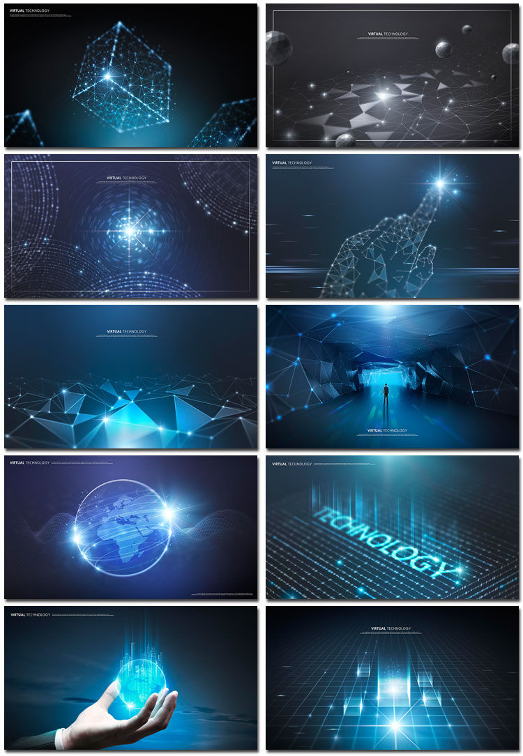 藍色科技信息技術互聯網格三維立體空間背景海報PSD模板設計素材